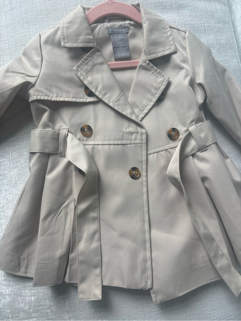 Tahari Neutral Beige Trench Coat with Classic Lapel